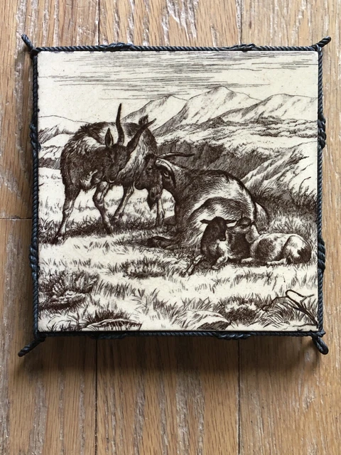 Antique Minton William Wise Pastoral Sheep Design 6 Inch Tile