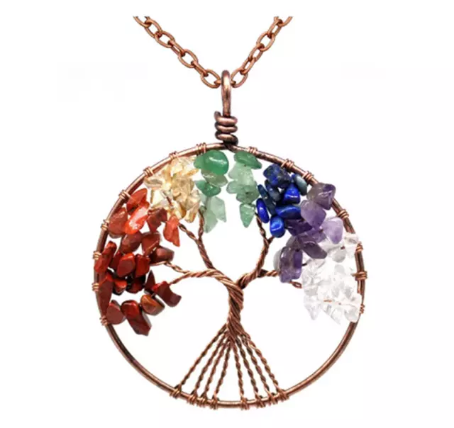 Natural Crystal Quartz Tree of Life Stone Pendant Amulet Healing Reiki Chakra