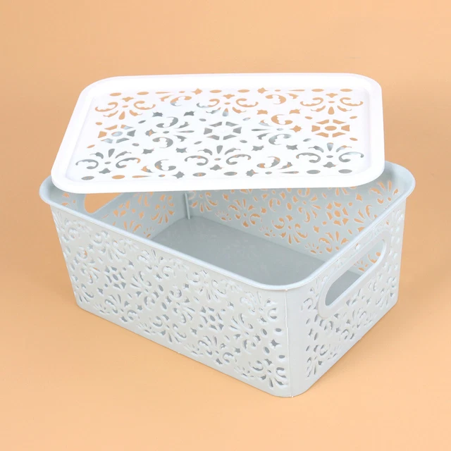 Petit Panier De Rangement En Rotin Tressé Avec Couvercle - Blanc - Dimensions 23x13x8.5cm - Idéal Chambre, Salle De Bain, Bureau