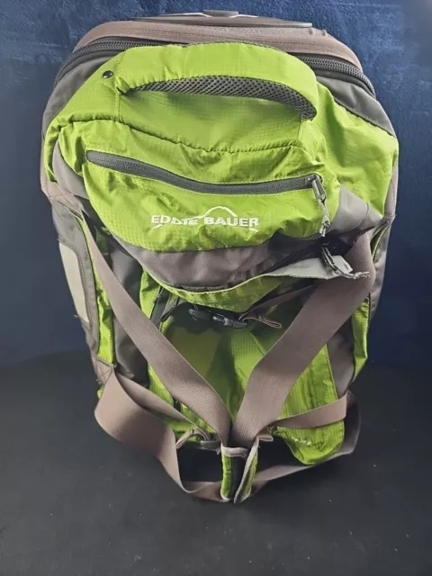 Eddie Bauer Expedition 21 Green Black Rolling Hard Bottom Duffel Bag EUC CLEAN