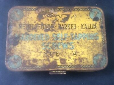 Vintage Enamel on Tin Screws Box Nettlefolds Parker Kalon Type A + Contents