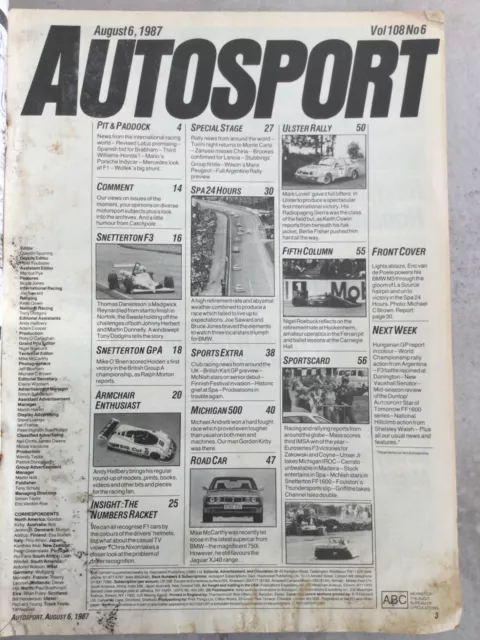 Autosport Magazine - 6 August 1987 - BMW 750i, Ulster Rally, Snetterton F3 2