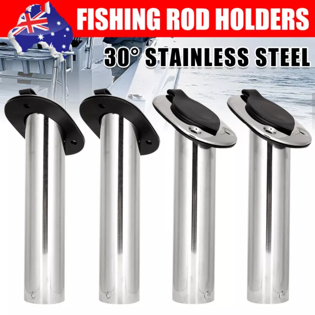 4x Fishing Rod Holder 316 Stainless Steel Flush Mount 30 Degree Fish Boat w/Cap