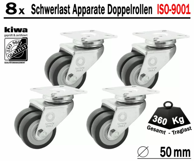 Schwerlast Doppelrollen Transport Lenk Rollen 8 x Ø 50mm Le-Le BS-Rollen Germany