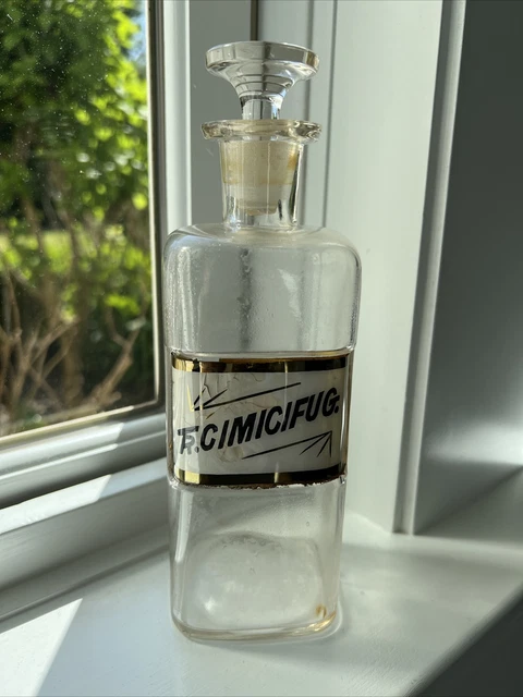 Vtg Antique Pharmacy Clear Glass Label Apothecary Jar Bottle Tr. Cimicifug 1889