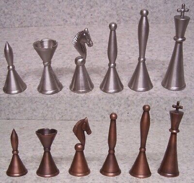 Chess Set Pieces Solid Brass Art Deco satin chrome and copper NEW 4 1/4" kings