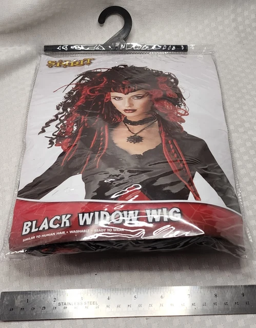 NEW WIG Spirit Women’s Black Widow Wild Curly Black & Red Halloween Costume Hair