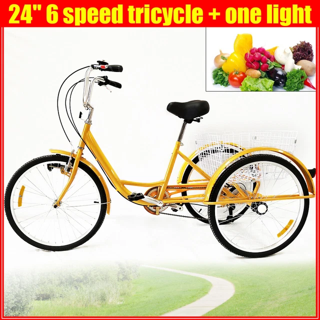 HINOPY 24 Zoll Erwachsenen Dreirad - 6-Gang, Mit Licht & Korb, Bis 120kg