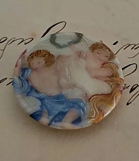 Ancien bouton collection Porcelaine -XIXéme putti ange, Peint à Main Button 19th