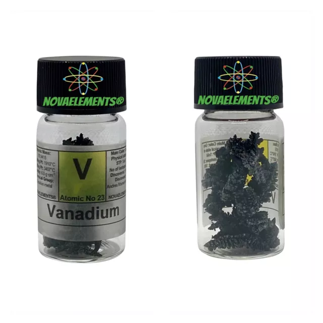 Vanadium Métal Crystals Vanadium Sample Documents Étiqueté Vial 6 Grams 99.9%