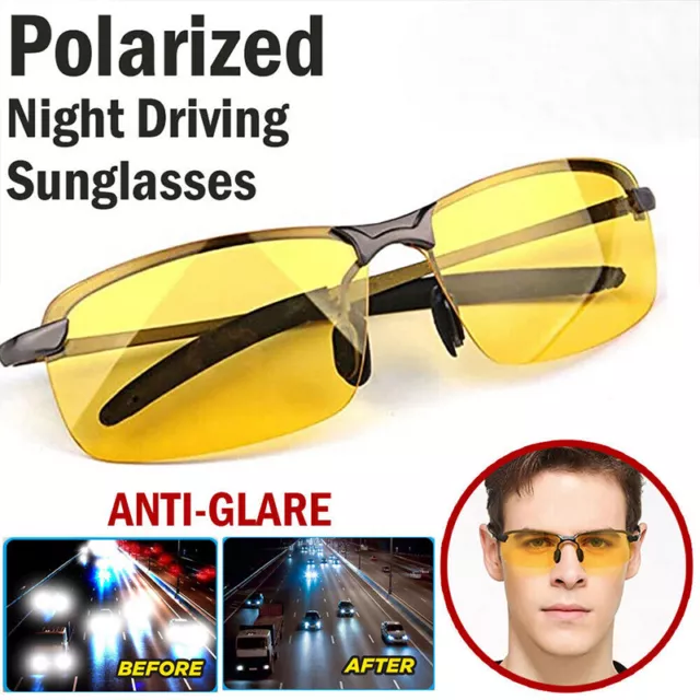 HD Night Driving Glasses Polarized Yellow Lens Anti Glare Vision Tinted Unisex☆