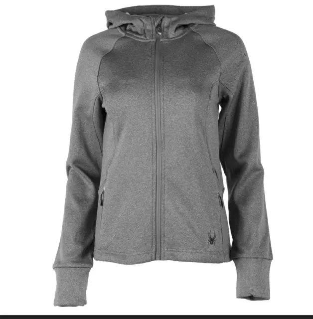 Spyder Active Jacket Womens XL Gray White Hood Micro Fleece Lined Softshell  NWT