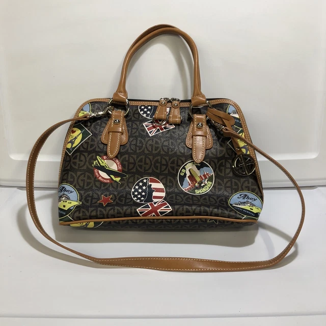 GIANI BERNINI Shoulder or Hand Bag Straps Postcard Travel 14x9x5" Brown Multi