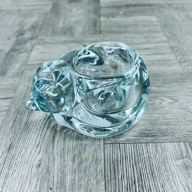 Vintage Indiana Glass Sleeping Cat Votive Crystal Candle Holder Paper Weight￼