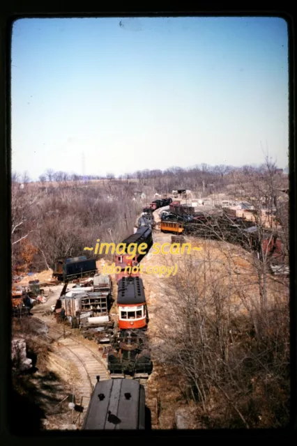 Rock Island Caboose & Trolley at NMOT St. Louis in 1950's, Kodachrome Slide j17b
