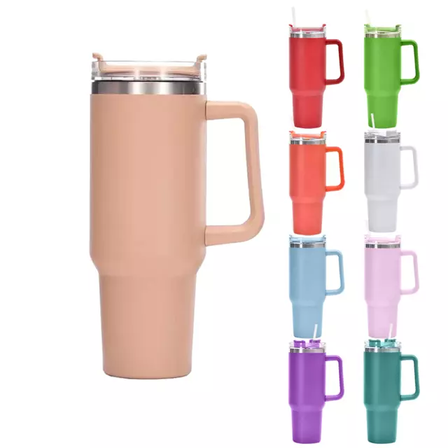 40 oz Tumbler with Handle and Straw Insulated Tumbler Travel Mug - Carmel Color