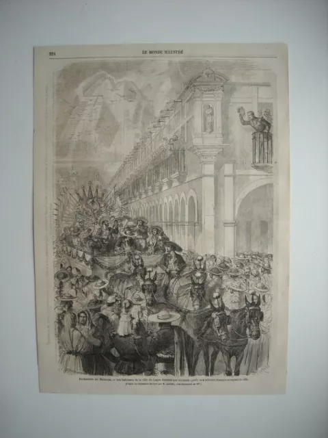 Gravure 1864. Expe Mexique. Habitants Ville De Lagos Donnent Serenade Aux Offici