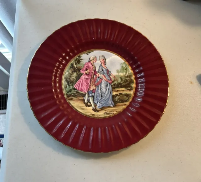 Wade England Signed Flirting Couple Scene Wall Plate Victoria Pottery Cobalt