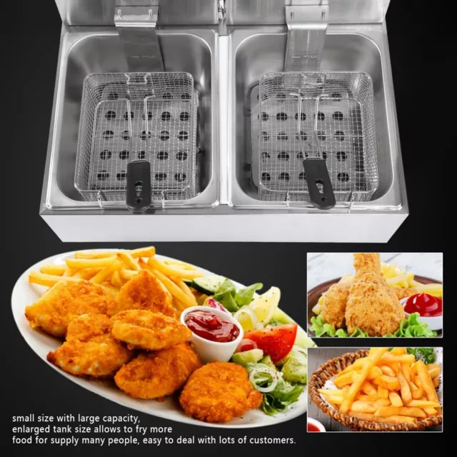 12L Commercial Electric Deep Fryer Double Basket Benchtop Cooker Stainless Steel 3