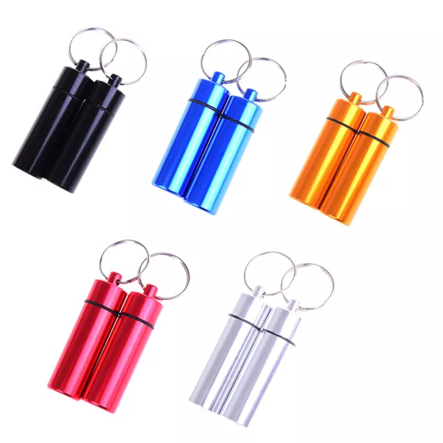 2Pcs Waterproof aluminum portable pill box case bottle cache keychain 3CAU