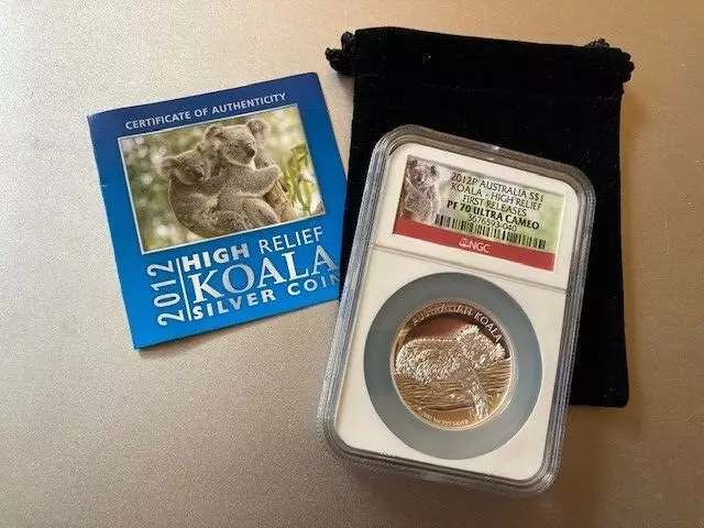 2012 Australian $1 High Relief Silver Koala. NGC PF 70 Ultra Cameo 2012 Australian $1 High Relief Silver Koala. NGC PF 70 Ultra Cameo