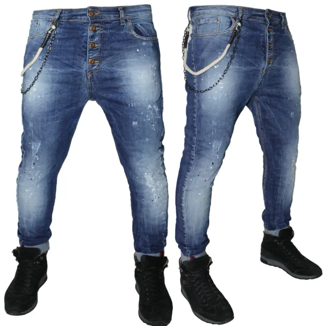 Jeans Uomo Klixs Denim pitturati con catena pantaloni slim fit elasticizzati 172