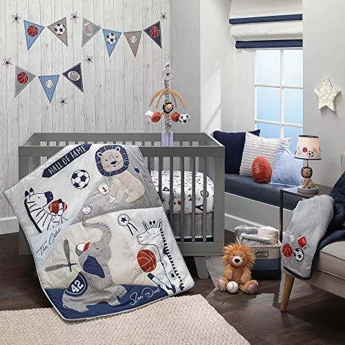 Hall of Fame Sports Animals 5-Piece Crib Bedding Set - Gray/Blue
