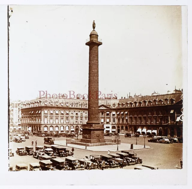 Place Vendôme Paris FRANCE c1930 Photo Plaque de verre Stereo Vintage V31L14n4