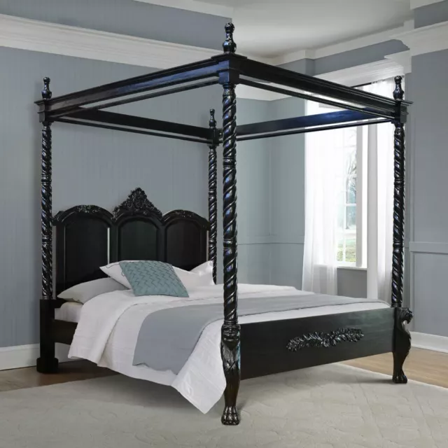 UK STOCK 6' SUPER KING Gothic Lion King Four Poster bed BLACK carved mahogany UK STOCK 6' SUPER KING Gothic Lion King Four Poster bed BLACK carved mahogany