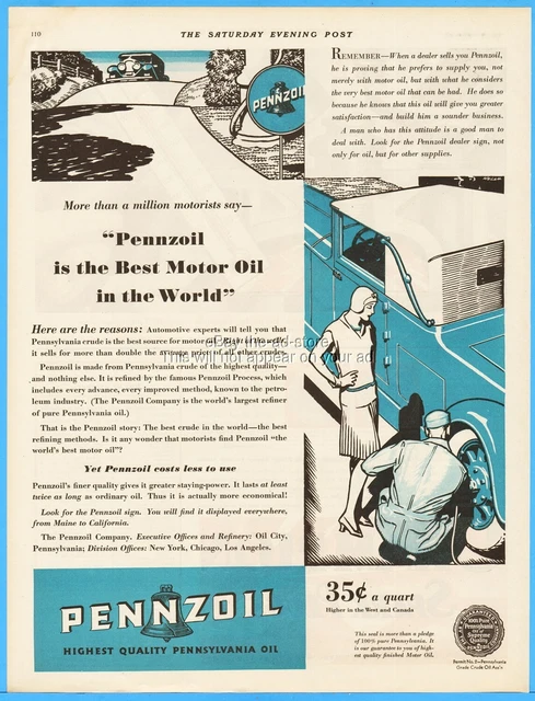 1929 Pennzoil Motor Oil City PA 1920's Woman Cloche Hat Antique Car Art Ad