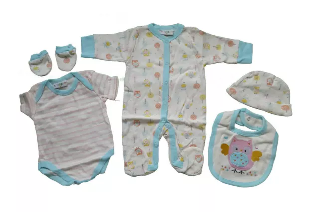 Neuf kit cadeau bébé filles layette combinaison de nuit gilet chapeau mitaine nouveau-né 0-3 mois