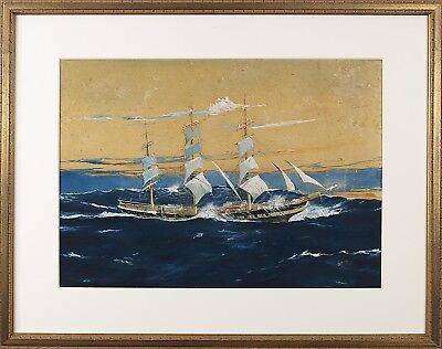 American School Late 19 Century Ship Sea Watercolor Gouache