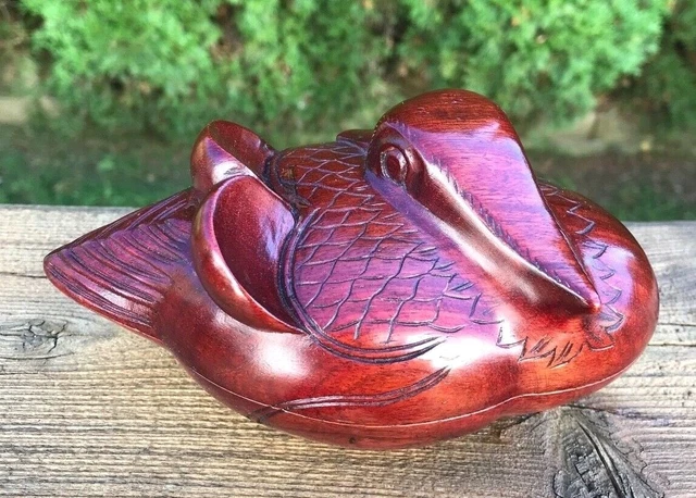 Fine Vintage Handmade Hand Crafted Wooden Carved Wood Duck / Water Fowl Box