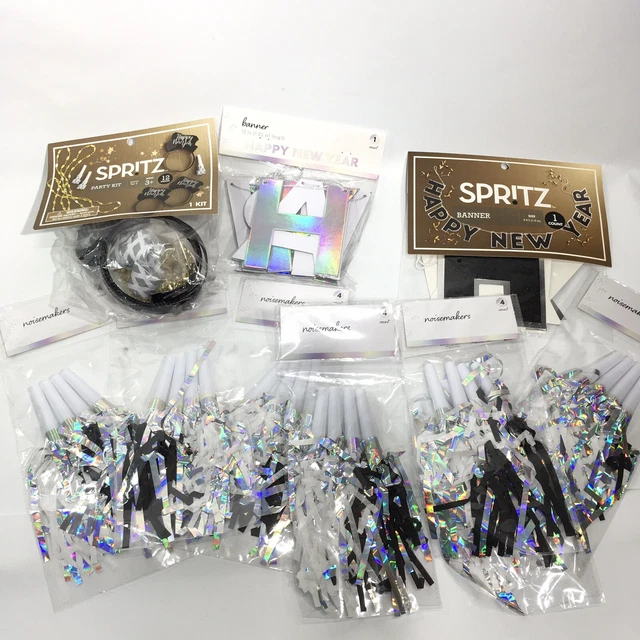 Happy New Year Party Supplies Decor Kit 2 Banners, 4 Tiaras, 30 Blow Poppers