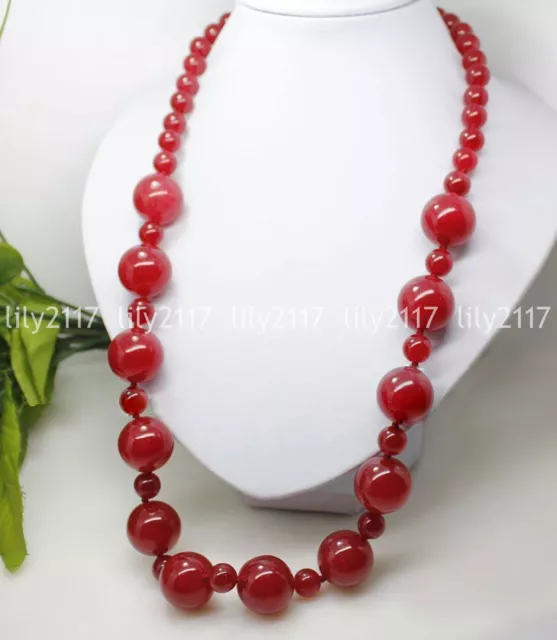 Pretty Natural 6mm 12mm Red Jade Gemstone Round Beads Long Necklace 18-36'' AAA