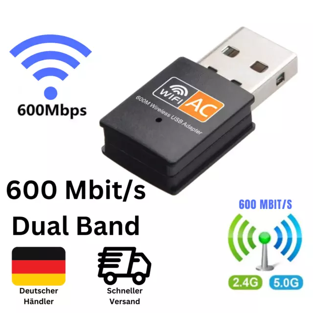 AC 600Mbps WLAN Stick Dual Band 2.4GHz / 5GHz WIFI Dongle USB Wireless Adapter