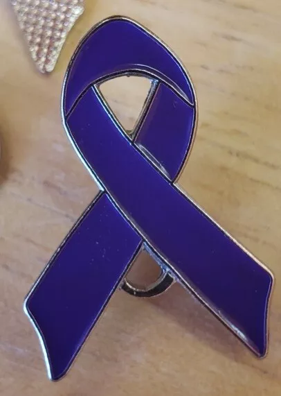 Purple Awareness Ribbon 1" Lapel Pin Cancer Support Nickel w/Butterfly Clutch