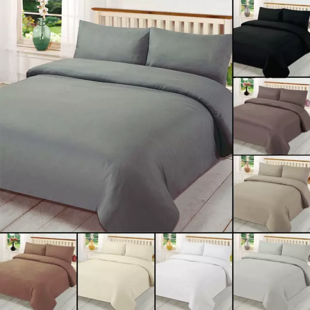 Plain Dyed Duvet Quilt Cover Bedding Set With Pillowcase Single Double King Size