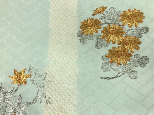 6397020: Japanese Kimono / Antique Fukuro Obi / Shibori / Embroidery / Kiku