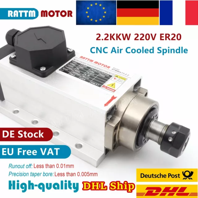 「FR」2.2KW Square Air Cooling Spindle Motor ER20 24000RPM for CNC Milling Router