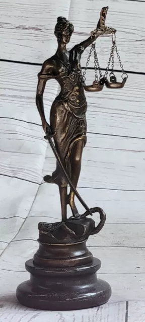 Real Bronze Statue Marble Lady Blind Justice Scales Law Sculpture Marble Figure