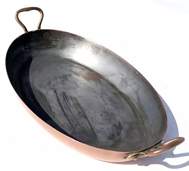 Vintage French 11in Oval Copper Fish Pan Frying Pan Tin Lining 1.3lbs Gift Idea! Vintage French 11in Oval Copper Fish Pan Frying Pan Tin Lining 1.3lbs Gift Idea!