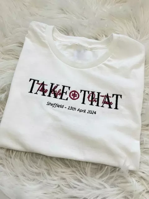 Take That This Life on Tour 2024 customised t-shirt, date and thread colours