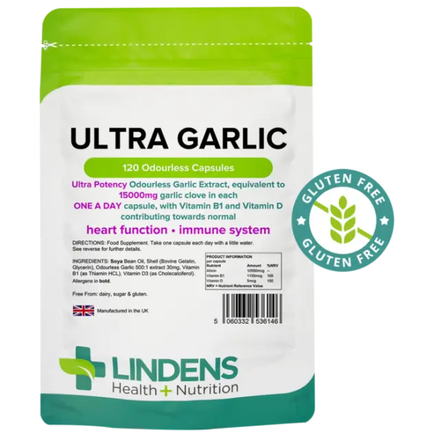 Lindens Ultra Ail Enorme 15000mg 2-PAQUET 240 Capsules avec Vitamine B1 & D3