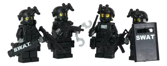 SWAT TEAM POLICE 4 man Squad Minifigures made with real LEGO(R) minifigure  parts $44.99 - PicClick