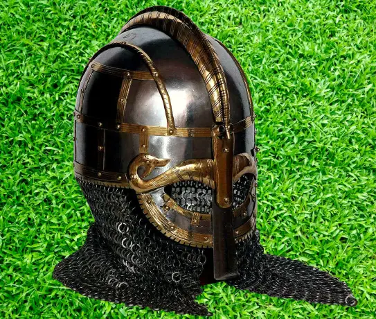Medieval Viking Vendel Helmet with Chainmail Hand Forged SCA/Larp  Gift & Décor