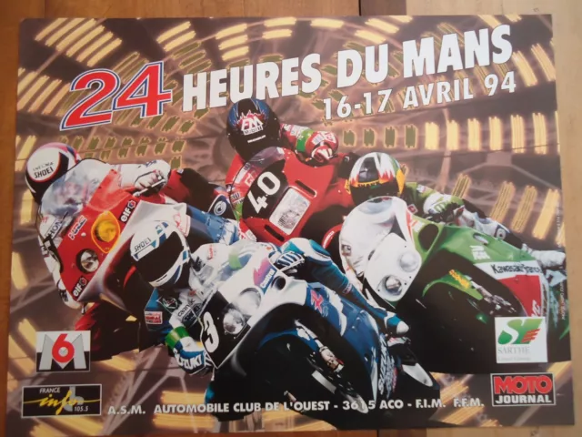 Poster Officiel ** 24 Heures Du Mans 1994 Motos **  Affiche Aco Moto Le