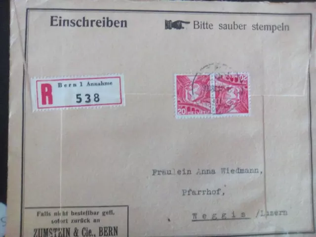 Schweiz R-Brief - Bern-Luzern seltener Kehrdruck 1937