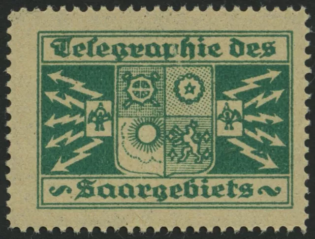 SAARGEBIET **, grüne Vignette Telegraphie des Saargebiets, Pracht