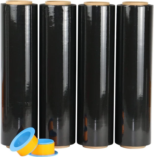 18'' x 1500' 80Ga 4 Rolls Pallet Wrap Stretch Film Hand Shrink Wrap 1500FT Black